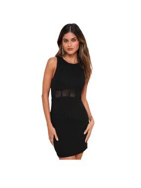 Lulu’s Women’s Mesh Waist Bodycon Mini Dress Medium Black LBD Party Club